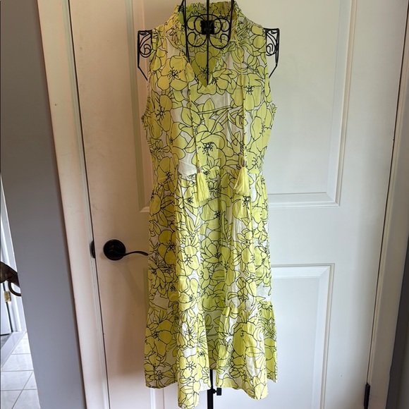 Echo Dresses & Skirts - ECHO sleeveless ruffled neck, tassel, tie, yellow floral sundress